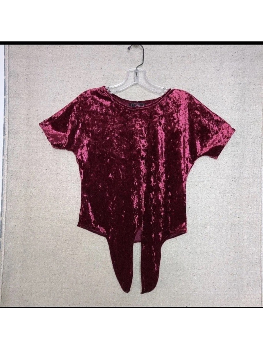 Vintage Y2K Batwing Red Crushed Velvet Velour Tie Front Crop Top Fairy Women’s S - Picture 3 of 7